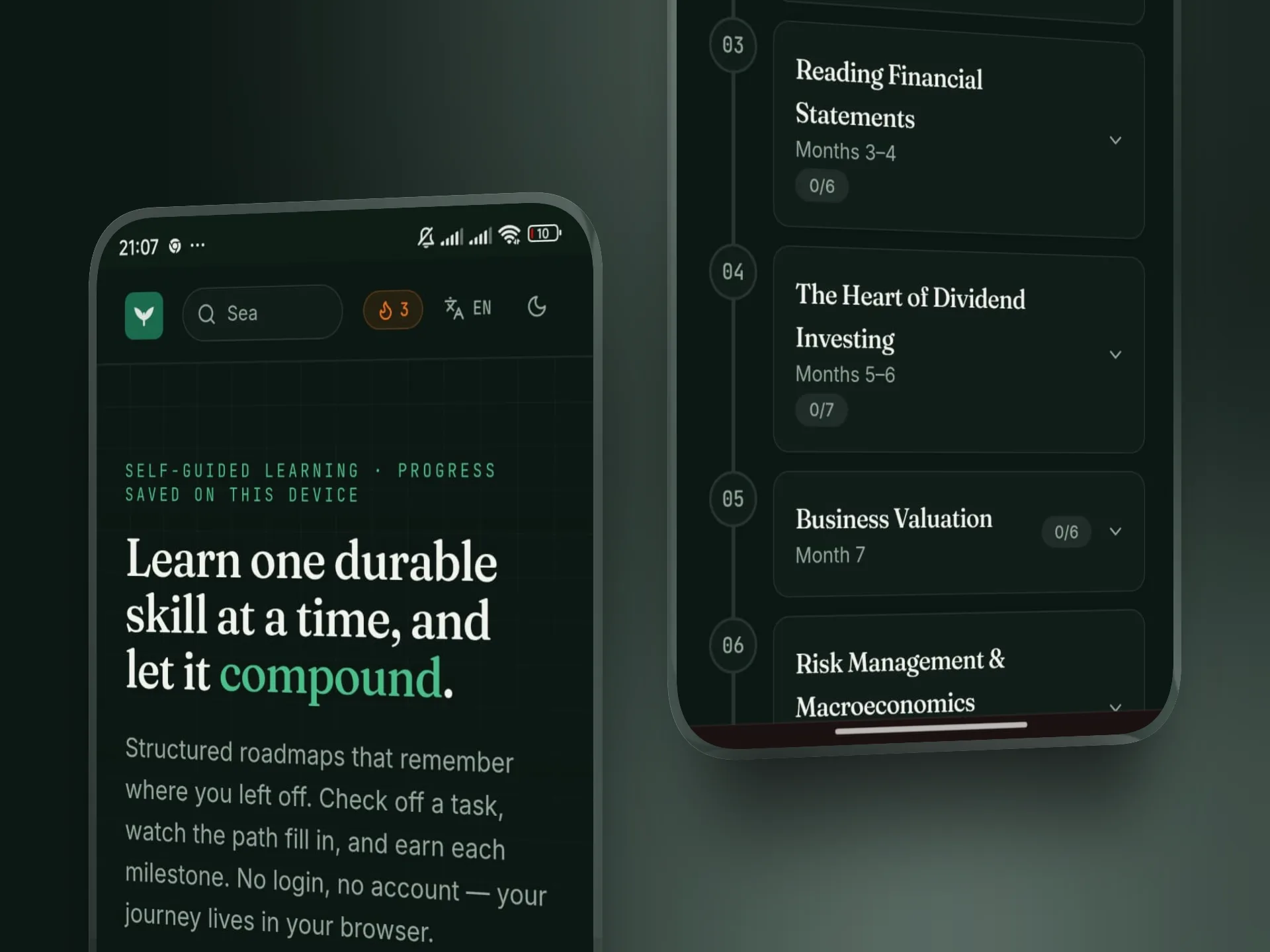 Compound — self-guided learning roadmap tracker